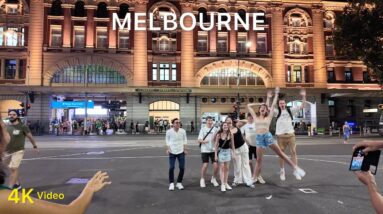 Melbourne City Tuesday Night Walk Australia 4K Video