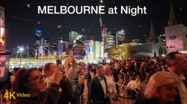 Melbourne City at Night in February 2024 4K Video Walking Tour