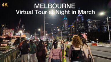 Melbourne City Walking Tour at Night in March 2024