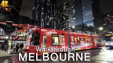 Melbourne City at Night Walkthrough Australia 4K Video