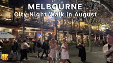 Walkthrough Melbourne After Dark in August Australia 4K Video