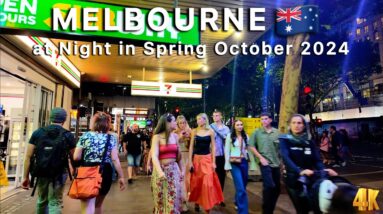 Melbourne Australia at Night in October Spring 2024 4K Video